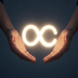 a floating glowing ♾ between a pair of outstretched hands