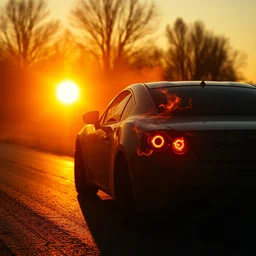 car on fire, golden hour, ultrahd, ultra sharp, hyper detailed, 8 k, shot on film camera, tumblr aesthetic