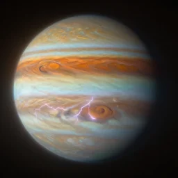 a beautiful photo of jupiter's atmosphere, fog, lightning, dark, volumetric lighting, abyss, asperitas, lightning, sunset, very detailed, cirrus, orange, teal, gold, ultrarealistic