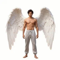 Avan Jogia as an angel prince. Large feathered wings, shirtless, sweatpants. Character design by charlie bowater, ross tran, artgerm, and makoto shinkai, detailed, inked, western comic book art, 2021 award winning painting
