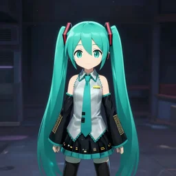 hatsune miku in the liminal space, backrooms, high quality photo