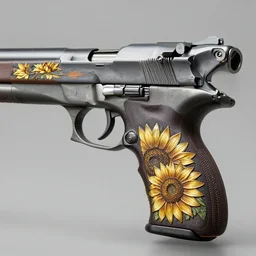 A gun with sunflower engravings.