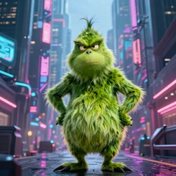 Grinch in cyberpunk city, photorealistic, HDR, 4k, epic, wallpaper,