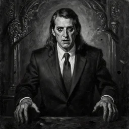 Ted Cruz escapes, black and white, creepy lighting, scary, horror, ornate, eerie, fear, oil painting