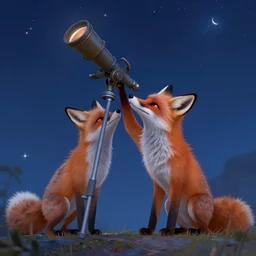 anthro fox looking up at the night sky through a telescope, fantasy, high detail, artstation