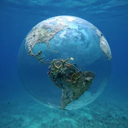 chrome sphere in great barrier reef, underwater photography, detailed, 4k
