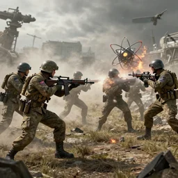 realistic photo of soldiers fighting with atom bobs in third world war, octane render, very hyper realistic, highly detailed