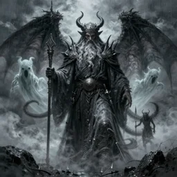 old male warlock, ghost, demon, dark fantasy, fog, clouds, rain, wind, intricate, highly detailed, artstation, illustration, jurgens, rutkowski, bouguereau