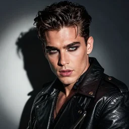 atractive male inspired by leather with hungry make up photographed by sally gall