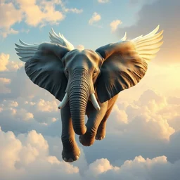 elephant with angel wings flying through the clouds photo