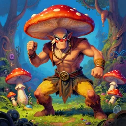 A psychedelic portrait of a mushroomfolk brawler. , vibrant color scheme, highly detailed, in the style of romanticism, cinematic, artstation, Moebius, Greg rutkowski