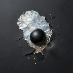 dark matte breaks into fragments, the mother - of - pearl sky and the black sphare, silver, wind and dust, height detailed hd realistic 8 k