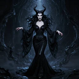 style of rob liefeld : : gorgeous willa holland : : evil witch, swirling black magic, black dress : : symmetrical face, symmetrical eyes : : full body pose : : gorgeous black hair : : magic lighting, low spacial lighting : :
