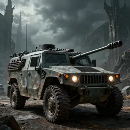 Humvee (1985), Dark Souls 3, a grim fantasy, Anor Londo, dramatic lighting, cinematic, establishing shot, extremely high detail, photorealistic, cinematic lighting, artstation, by simon stalenhag