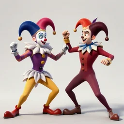 “two animated jester, fighting, with superpowers by Quentin Tarantino”