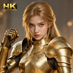 gloden armor, portrait, armor girl, fight, battle, beautiful eyes and face, high detail, concept art, digital art, art of greg rutkowski, trending on artstation, trending on deviantart, 4 k,
