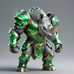 A fierce anthropomorphic rhino stands tall wearing magic infused emerald armor, DnD character art portrait, DeviantArt, Artstation, Character design, intricate artwork by Tooth Wu and greg rutkowski and artgerm, cinematic, hyper realism, high detail, octane render, unreal engine, 8k, Vibrant colors, Smooth gradients, High contrast, depth of field, aperture f2.8