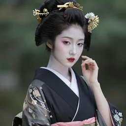 Geisha photo portrait, beautiful makeup, pearlescent skin, elegant pose, highly detailed kimono, photorealism, artstation, different point of view, sharp focus, photorealistic, soft diffuse lights, canon 5D 50 mm lens, zen natural background, def of field