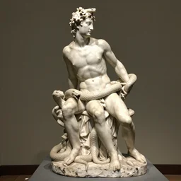 a sculpture by canova with the likeness of rutger hauer wrapped in snakes