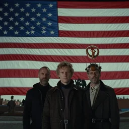 american flag, film still from the movie directed by denis villeneuve and david cronenberg with art direction by and h. r. giger and zdzisław beksinski