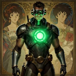steampunk green lantern, medium shot, portrait, realistic shaded lighting poster by greg rutkowski, artgerm, kyoto animation and alphonse mucha