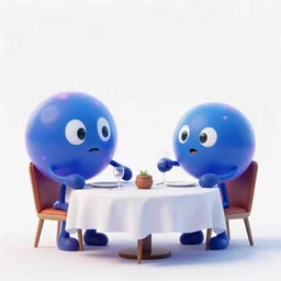 two anthropomorphic plasma balls having an awkward dinner date
