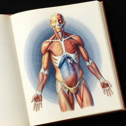 an open page of the voronoi manuscript, depicting a digital painting of human anatomy, extremely detailed, professional, epic highlights, full colors