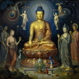 space, buddhism, taoism, futurism, painting by greg rutkowski, j. c. leyendecker, artgerm