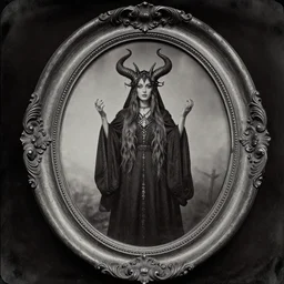 daugerreotype of cthulhu high priestess. ambrotype of occult priestess. tintype of a beautiful woman. priestess of dagon. cursed priestess. daugerreotype. baroque frame