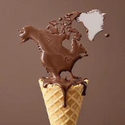 chocolate syrup in the shape of north america drips down an ice cream cone