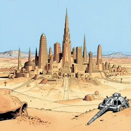 Star Wars Tatooine city in the style of Jean Giraud, Moebius