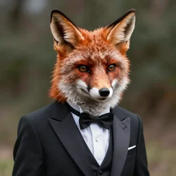 photorealistic fox man wearing a tuxedo. hyperdetailed photorealism, 1 0 8 megapixels, cinematic lighting