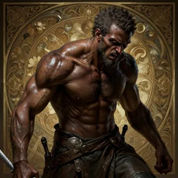 the blacksmith, sweaty, insane, intricate, highly detailed, digital painting, artstation, concept art, smooth, sharp focus, illustration, Unreal Engine 5, 8K, art by artgerm and greg rutkowski and alphonse mucha