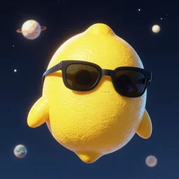 anthropomorphic badass lemon character wearing cool sunglasses flying through space by Hsiao-Ron, 4k, trending on artstation, grainy, film grain