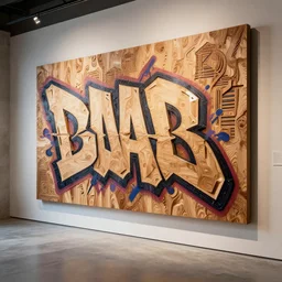octane render ultra photo realistic, wood carving graffiti wooden cyberpunk contemporary art gallery