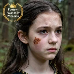 eighteen year old medieval girl, pretty but with a blotchy brown birthmark on the side of face, pale, unhappy expression, photography, award - winning, close up, shallow depth of field, highly detailed, dark hair, realistic, forest background