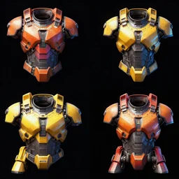 fallout power armor frames concept art, black background, vibrant colors, 8 k photorealistic, hd, high details, trending on artstation