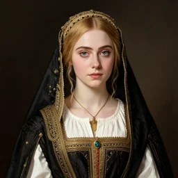 elle fanning as a pre - raphaelite muse priestess traditional corsican, intricate, highly detailed, artstation, illustration, jurgens, rutkowski, bouguereau