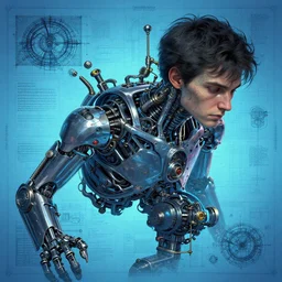 mechanical imp, in the style of Greg Broadmore and Arthur Rackham,trending on artstation, light lighting side view,digital art,surrealism ,macro,blueprint ,vaporwave ,