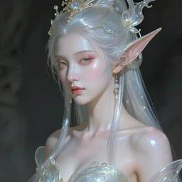 organic Geisha cyborg, translucent pearlescent skin, diffuse lighting, fantasy, intricate, elegant, highly detailed, lifelike, photorealistic, digital painting, artstation, illustration, concept art, smooth, sharp focus, art by John Collier and Albert Aublet and Krenz Cushart and Artem Demura and Alphonse Mucha