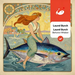 an ultrafine detailed painting of a woman riding a tuna, by laurel burch, behance contest winner, art nouveau, flat shading, flat colors, reddit contest winner, behance contest winner, qajar art, concert poster, poster art