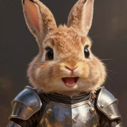 a cute rabbit knight, big smile, cute teeth, cute face, digital painting byRoss Tran and Mark Ryden, cute and lovely, high detail, nursery poster