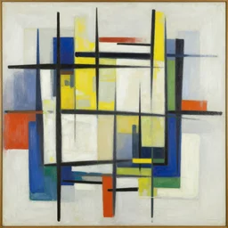 abstract art painting, lines, forms, shapes, in style of piet mondrian, 4 k, high resolution details,