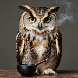 owl smoking a bowl, photo