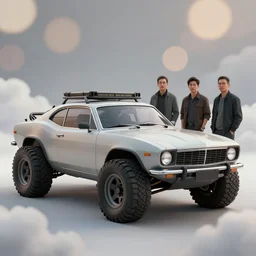 custom concept design of a classic car converted into offroad sport. car design by cory loftis, fenghua zhong, ryohei hase, ismail inceoglu and ruan jia. len blur background bokeh. art by artgerm and filip hodas. clouds by rhads. 3 d render, surrealism, hyperrealism.