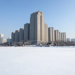 frozen city, snow, vast empty areas, giant towering walls