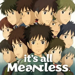 it's all meaningless. hyperrealistic anime background illustration by kim jung gi, colorful, extremely detailed faces, intricate linework, smooth, super sharp focus, bright colors, high contrast, matte, octopath traveler, studio ghibli, unreal engine 5 highly rendered, global illumination, radiant light