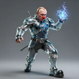 a portrait of a putin with clown nose magician in glass armor releasing spell, full height, moving forward, cyberpunk concept art, trending on artstation, highly detailed, intricate, sharp focus, digital art, 8 k