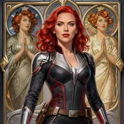 redheaded pinup scarlett johansson black widow, deep focus, fantasy, intricate, elegant, highly detailed, digital painting, artstation, concept art, matte, sharp focus, illustration, hearthstone, art by gil elvgren, hugh ward, art frahm, hubbard sundblom, alberto vargas, artgerm and greg rutkowski and alphonse mucha.