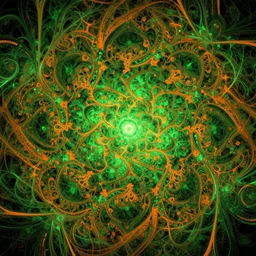 green and orange intricate fractal abstraction, artstation, ryan hewett, mike mignola